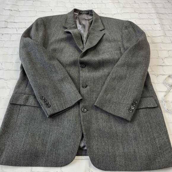 Andrew Fezza Men’s gray black 100% lambs wool blazer jacket size 46L - Picture 9 of 14